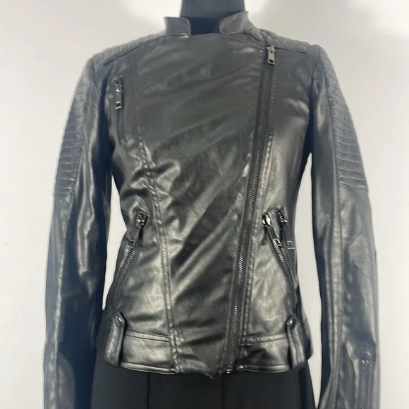 Gianni Binni Black Faux Leather Biker, Motto Jacket,XS - Picture 11 of 15